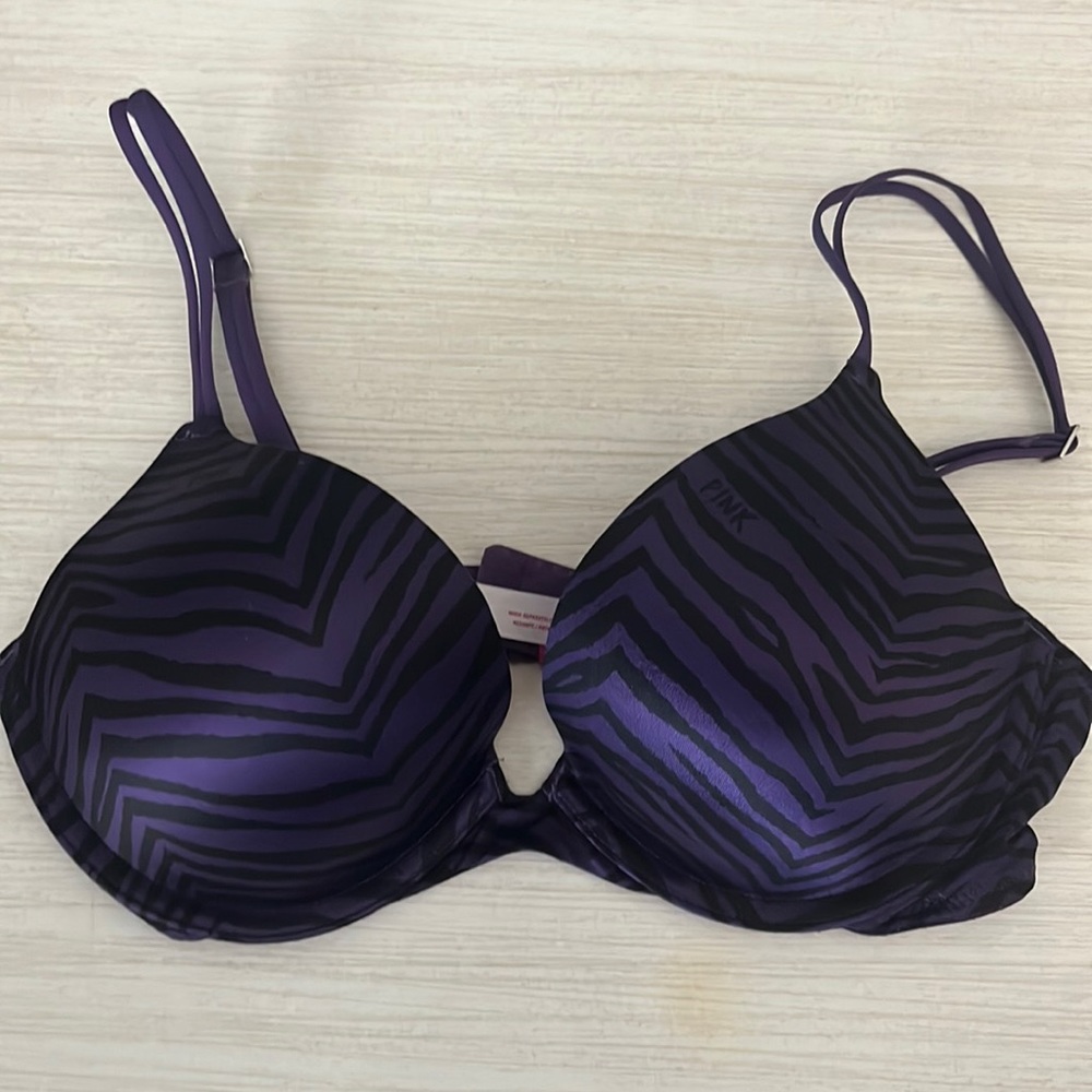 VS pink black/purple zebra push up bra size 34C
